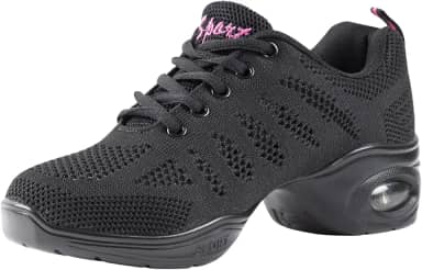 Tênis feminino de dança respirável com sola dividida e almofada de ar, jazz e caminhada, Preto, 37