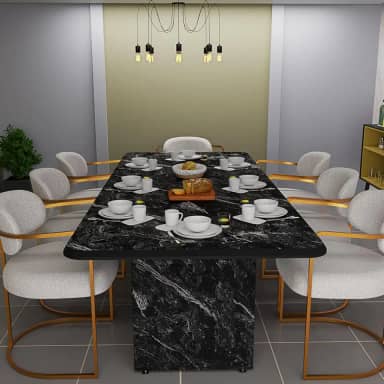 Mesa de Jantar com Tampo Estilo Mármore Estrutura Robusta e Resistente (PRETO/MÁRMORE)