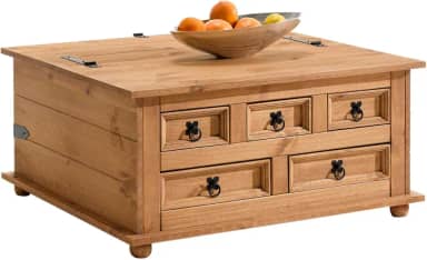 IDIMEX Mesa Centro Madeira Baú Organizador 5 Gavetas Rústico Tequila