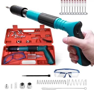 Kits Pistola de Fixação Finca Pino com 10 Pinos, para Concreto, Madeira e Metal, com Óculos de Proteção e Acessórios