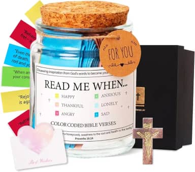 Frasco de versículos da Bíblia Read Me When para inspiração, autocuidado, motivacional, presentes cristãos para mulheres e homens, presente religioso de aniversário, Natal, Ação de Graças