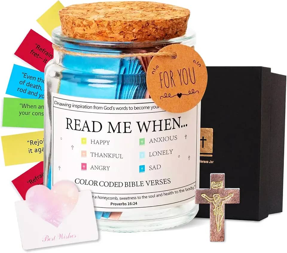 Frasco de versículos da Bíblia Read Me When para inspiração, autocuidado, motivacional, presentes cristãos para mulheres e homens, presente religioso de aniversário, Natal, Ação de Graças