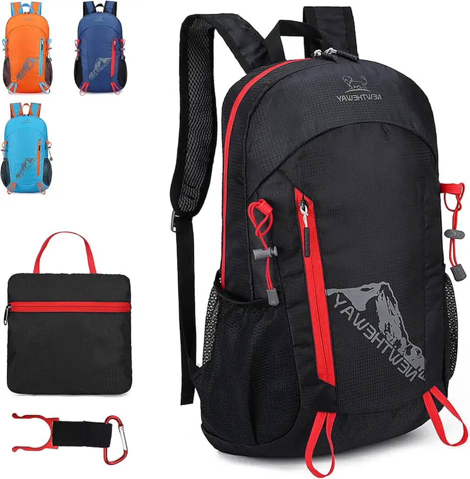 Mochila de caminhada,mochila esportiva leve e dobrável à prova d'água ultraleve para acampamento ao ar livre, piquenique, caminhadas, preta, pequena