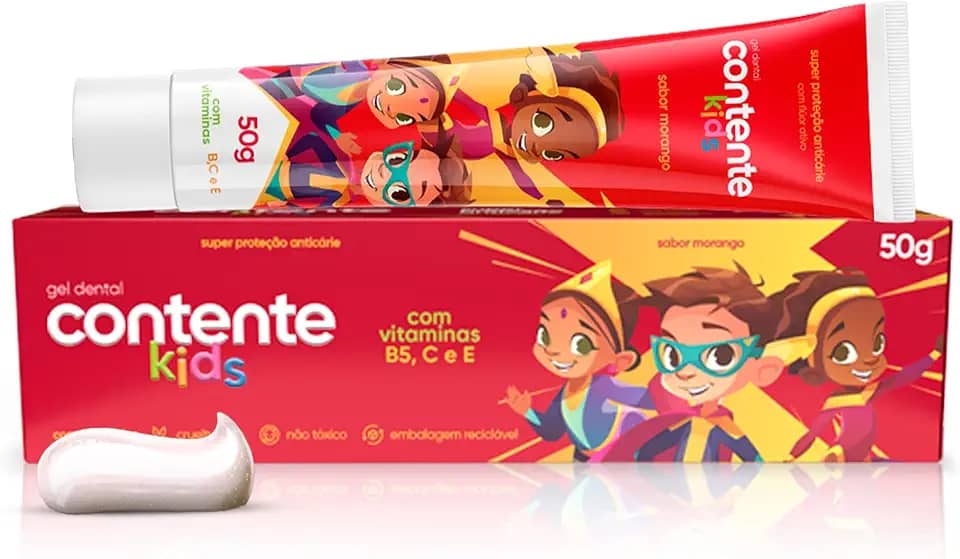Gel Dental Kids Sabor Morango - Combate Cáries e Placas - Frescor Prolongado - Vegano - 50g