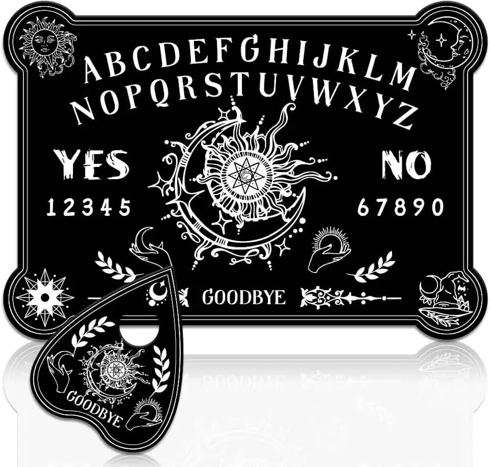 WEBEEDY Black Wooden Spirit Talking Board with Planchette Divination Board with Sun Moon and Star, Pendulum Dowsing Divination Boards Set for Adult Family Party Gathering Metaphysical Message Supplies