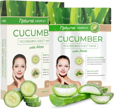 Natural Chemist Máscara Facial De Pepino E Aloe Vera Da - Acalma, Hidrata, Reduz O Inchaço, Testada Por Dermatologistas, Sem Crueldade. Cuidados Com A Pele Coreanos Para Todos Os Tipos Pele. 5 Másca