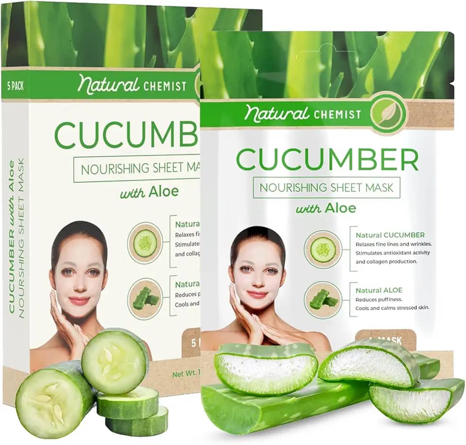Natural Chemist Máscara Facial De Pepino E Aloe Vera Da - Acalma, Hidrata, Reduz O Inchaço, Testada Por Dermatologistas, Sem Crueldade. Cuidados Com A Pele Coreanos Para Todos Os Tipos Pele. 5 Másca