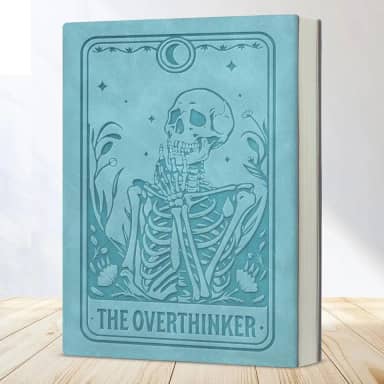 Caderno de esqueleto gótico, o Overthinker, cartão de tarô, presente de bruxa para homens, mulheres, colega de trabalho, amigo - azul