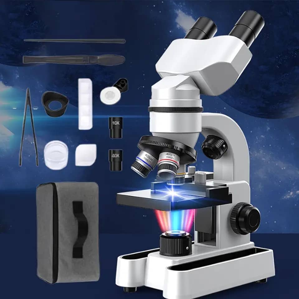 MicroscóPio Composto MicroscóPios BiolóGicos Poderosos Para LaboratóRio Escolar EducaçãO Em Casa,MicroscóPios 40x-1600x Para CriançAs Estudantes Adultos,Com IluminaçãO Led 7 Cores,White