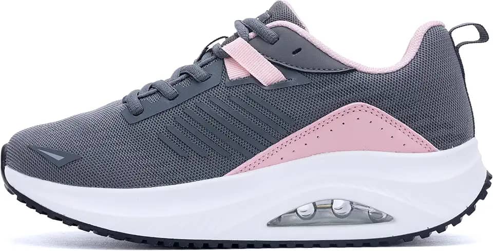 Tênis feminino para fascite plantar ortopédico para caminhada com suporte de arco para alívio da dor o dia todo em pé EUA 6-11, Rosa, cinza, 40