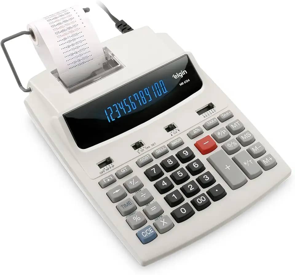 Calculadora Compacta 12 Dígitos MR 6124 Elgin com Calendário, Relógio e impressão de Data