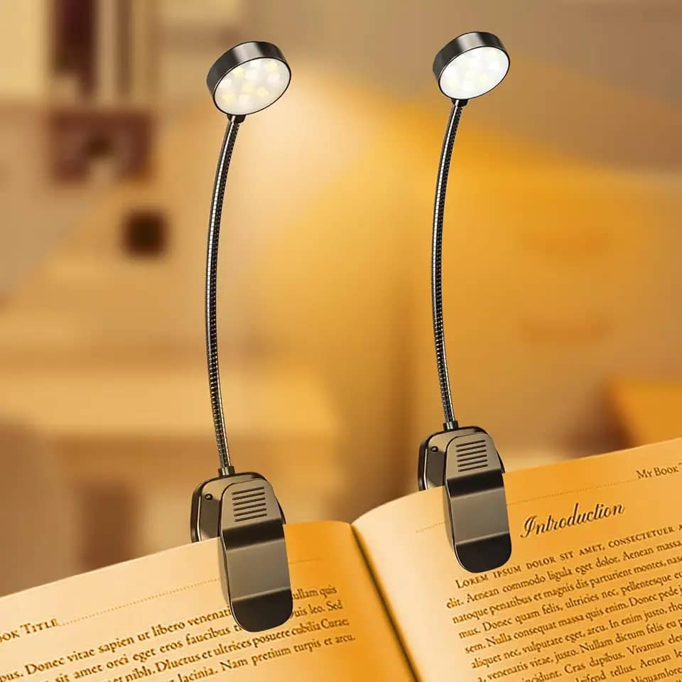 KTEBO 10 lâmpadas LED recarregáveis para leitura na cama – Cuidados com os olhos, 3 temperaturas de cor, 3 brilho ajustável, luz de leitura de livro pequena e leve de longa duração para estudar