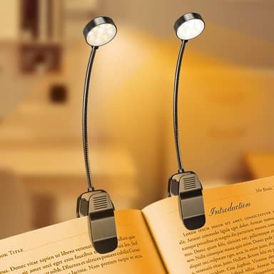 Pacote com 2 10 lâmpadas LED recarregáveis para leitura na cama – Cuidados com os olhos, 3 temperaturas de cor, 3 brilho ajustável, luz de leitura de livro pequena e leve de longa duração para