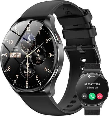 IOWODO W40 Smartwatch com Tela AMOLED 1.43" - Relógio Inteligente Bluetooth para Chamadas, 100+ Modos Esportivos, 2 Pulseiras (Preto) - Unissex