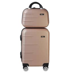 Kit Mala de Bordo Silent Ipanema + Frasqueira - Padrão ANAC | Rígida em ABS | 4 Rodas Duplas 360° | Cadeado Numérico Integrado | Leve e Resistente (Champagne)