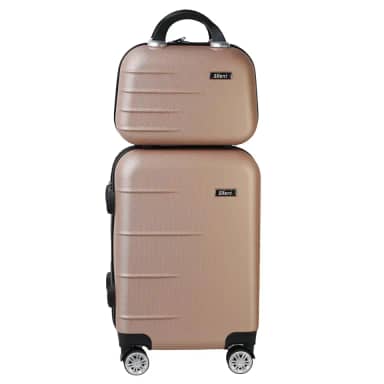 Kit Mala de Bordo Silent Ipanema + Frasqueira - Padrão ANAC | Rígida em ABS | 4 Rodas Duplas 360° | Cadeado Numérico Integrado | Leve e Resistente (Champagne)