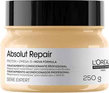 L'Oréal Professionnel Serie Expert Absolut Repair, Máscara de Reparação Intensiva para Cabelos Danificados e Finos com Quinoa Dourada, Reconstrução Instantânea e Brilho Intenso, 250g