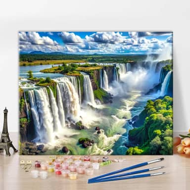 Rebotipy Pintura por números para adultos iniciantes A maior cachoeira do mundo Cataratas do Iguaçu em kits de pintura brasileira por números, kits de aquarela DIY em tela 40 x 50 cm