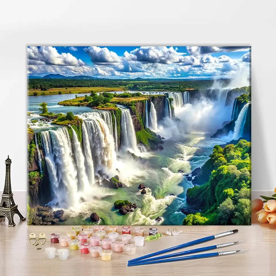 Rebotipy Pintura por números para adultos iniciantes A maior cachoeira do mundo Cataratas do Iguaçu em kits de pintura brasileira por números, kits de aquarela DIY em tela 40 x 50 cm