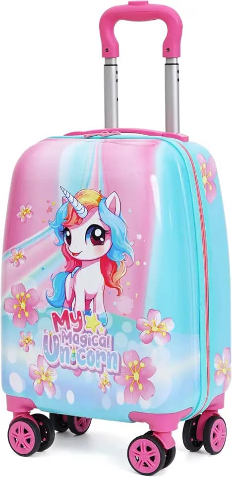 Mala Infantil Escolar/Viagem Com Giro 360º Skeet Resistente Unicornio Rosa
