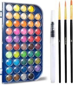 GETHPEN Conjunto de Tinta Aquarela, 48 Cores, Não Tóxica, com Pincel Recarregável, Caneta Pincel de Água e Paleta, Lavável para Crianças e Adultos