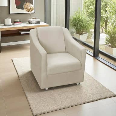 Poltrona Para Sala Decorativa Cadeira Reforçada Para Recepção Consultório Escritório Pé Cromado - Clique E Decore (Bege)