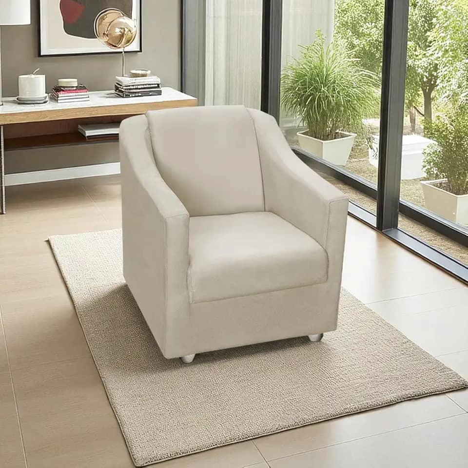 Poltrona Para Sala Decorativa Cadeira Reforçada Para Recepção Consultório Escritório Pé Cromado - Clique E Decore (Bege)