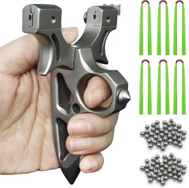 HANDBAIGE HBG estilingue profissional de aço inoxidável com alvo para adultos conjunto de estilingue de caça de alta velocidade com 100 bolas de munição e 6 elásticos para prática de tiro ao ar livre