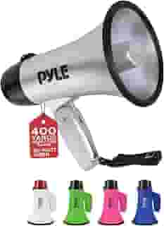 Bullhorn portátil para alto-falante Megafone – Compacto e operado com bateria de 20 watts, microfone, 2 modos, som PA e alça dobrável para líder de torcida e uso policial – Pyle PMP23SL (prata)