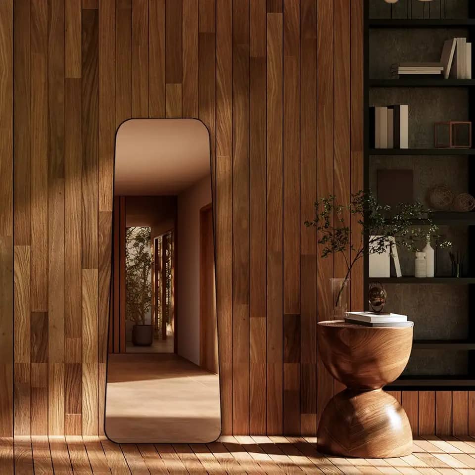 Espelho do Pinterest Corpo Inteiro de chão Borda em Couro 3cm Grande 60x110cm - Mod. Tetris (Preto)