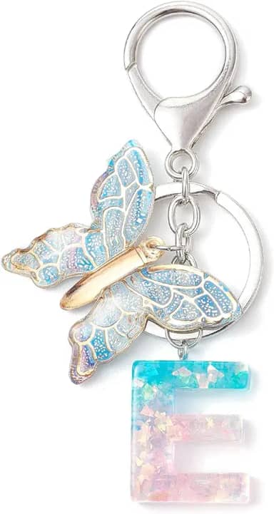 Chaveiro com letra inicial do alfabeto fofo chaveiro de resina de borboleta para mulheres, bolsa, mochila, aniversário, presente de Natal