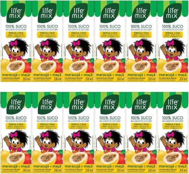 Kit com 12 Sucos de Maracujá e Maçã 100% Suco sem Adição de Açúcares de 200mL cada - Life Mix