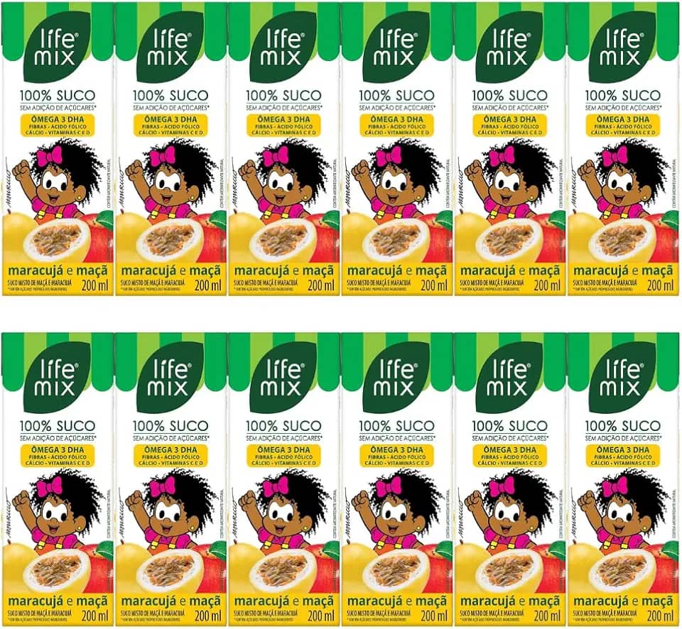 Kit com 12 Sucos de Maracujá e Maçã 100% Suco sem Adição de Açúcares de 200mL cada - Life Mix