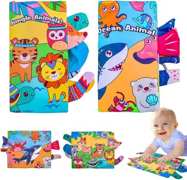 Brastoy Livros de Pano Para Bebês Brinquedos Montessori Sensorial Atividades 2PCS