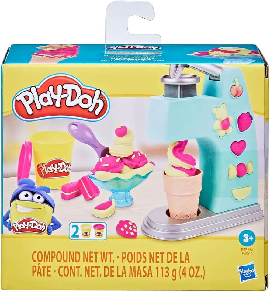 Play-Doh Massinha de Modelar Infantil, Mini Sorveteria Divertida, conjunto de massinha com acessórios e 2 potes de massinha colorida, para crianças a partir de 3 anos