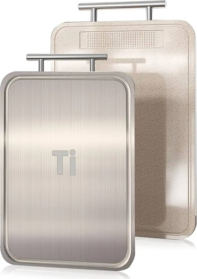 Tábua de Corte de Titânio para Cozinha, Dupla Face para Carnes, Frutas e Vegetais, Canaletas Antirrespingo, Material de Titânio Puro e PP, Fácil de Limpar, Lavável em Lava-louças, 39 x 25 cm