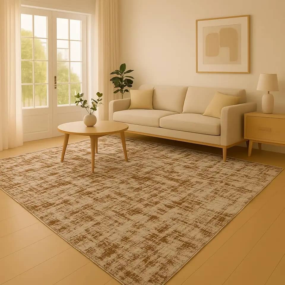 Tapete Jacquard para Sala 3x2 - Tapete Antiderrapante com Base EVA para Quarto e Escritório (Obra Arte Branco/Marrom,2.00x1.50)