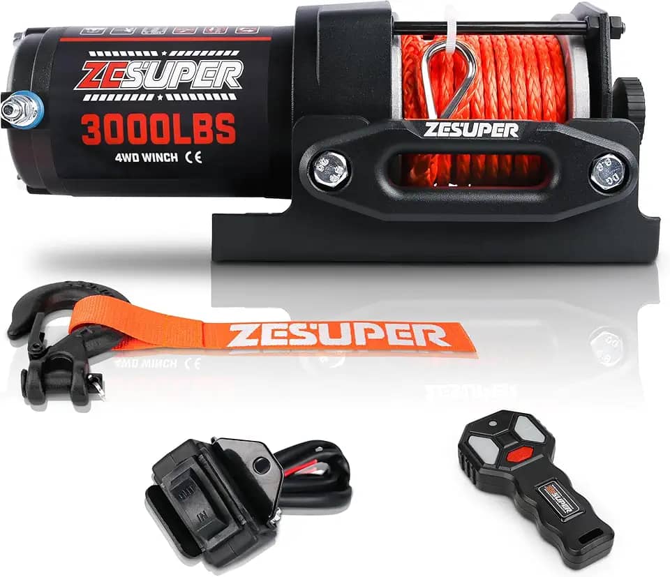 ZESUPER Guincho elétrico 1,360.8 kg 12V DC para reboque ATV/UTV Off Road com controle remoto sem fio novo suporte de montagem de corda sintética