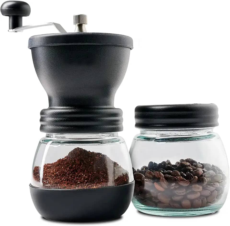 Moedor de Café Manual Com Regulagem De Gramatura E Recipiente Extra para Grãos, Mó Burr Cerâmico, Preto