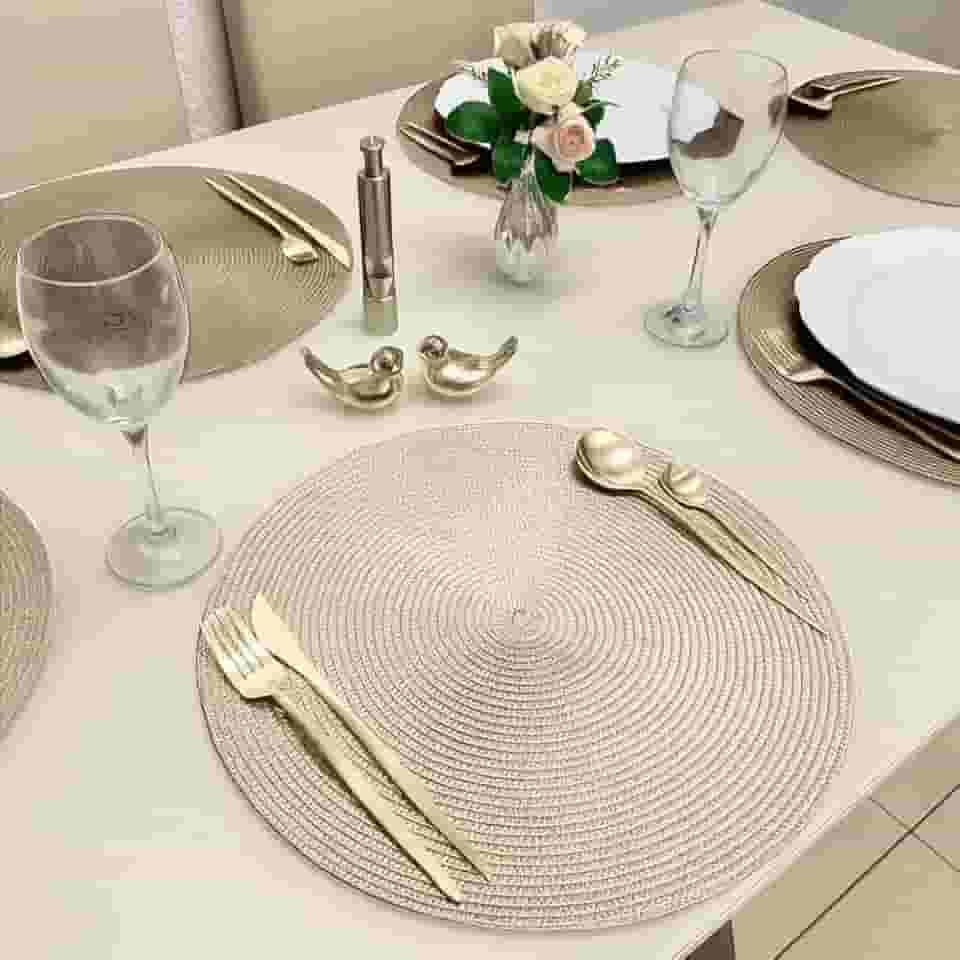 Kit 6 Peças Jogo Americano Redondo - Sousplat Redondo para Mesa Posta - Jogo Americano Elegante para Jantar, Almoço e Café - UpShop (Areia)