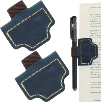 Marcador de livro Bygone Mark com suporte de caneta, suporte de caneta de couro magnético personalizado azul, marcadores magnéticos personalizados para ler mulheres amantes de livros, presentes para