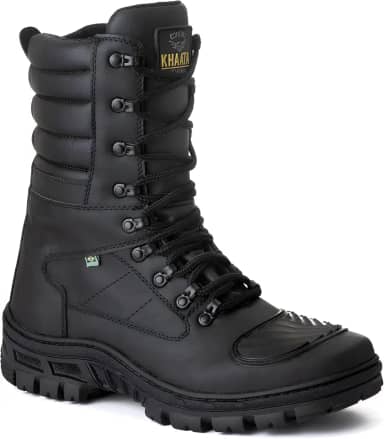 Bota Masculina Couro Preta Tratorada Cano Longo Alto Coturno Vigilante Militar Tático Moto Motociclista Motoqueiro Com Zíper Para Trabalho Trilha Bico Reforçado Resistente
