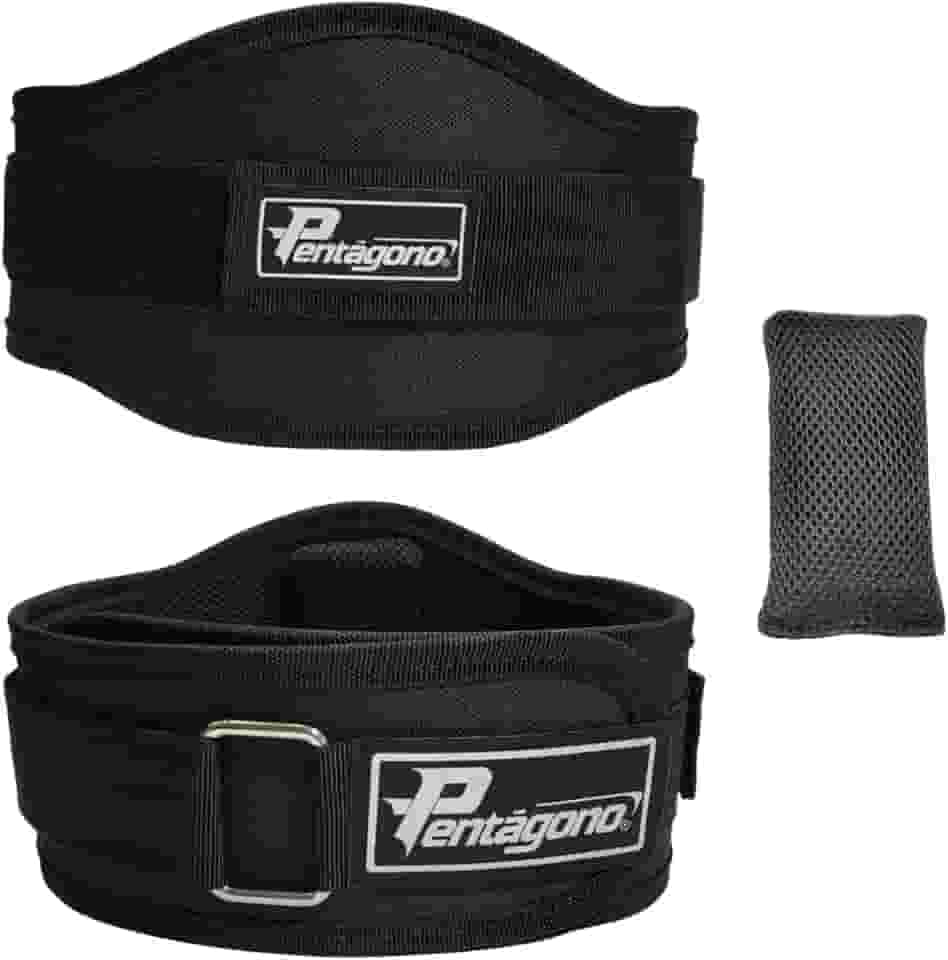 Cinturão Academia Tamanho Único Ajustável Pentágono New Sport, (Serve do PP ao GG), com Proteção Lombar e Fecho, Apoio Removível, Confortável e Seguro