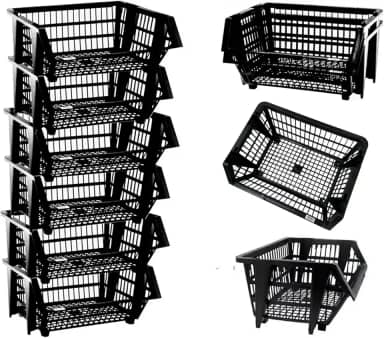 Kit 6 Cestos Expositores Empilhavel Organizador Preto