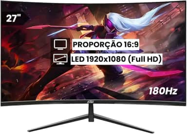 Monitor Curvo Gamer LCD 27' 180Hz 1ms 1920x1080 (Full HD) Conexão HDMI e DisplayPort