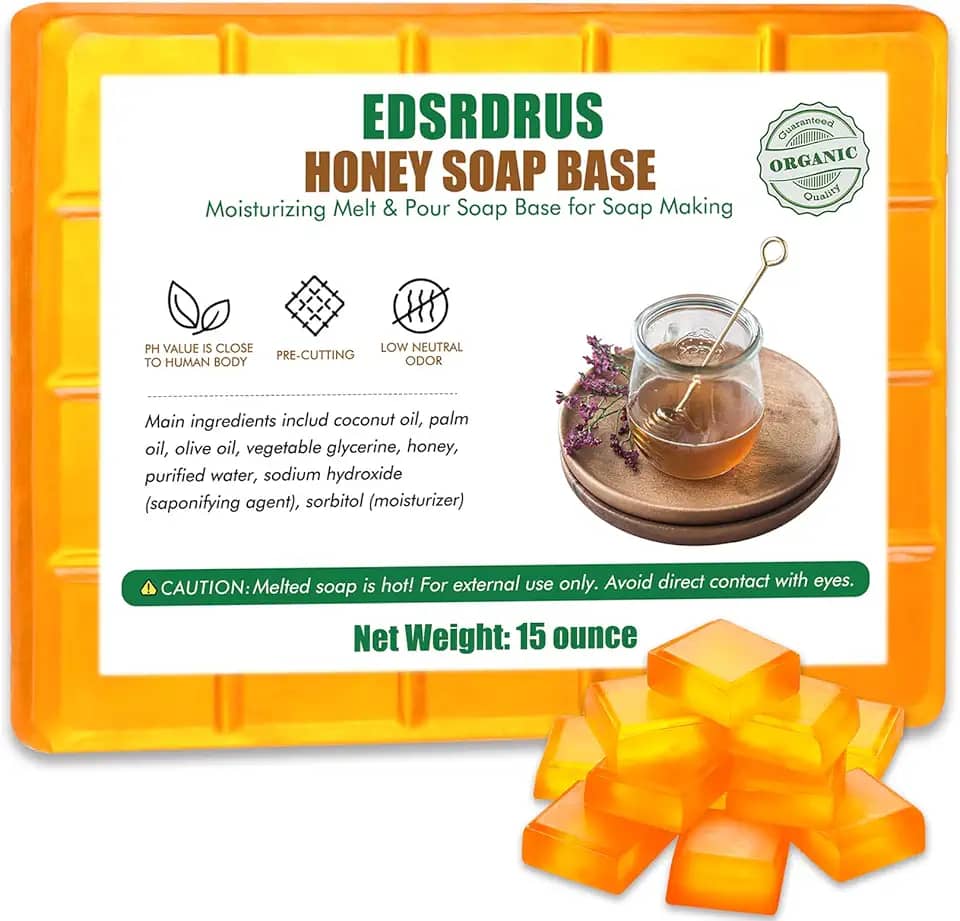 EDSRDRUS Base De Sabonete Glicerina 425 G - Derreta E Despeje Para Artesanato, Fácil Cortar, Vegano Natural, Hidratante Suave A Pele, Suprimentos Perfeitos Fazer (Mel, G)