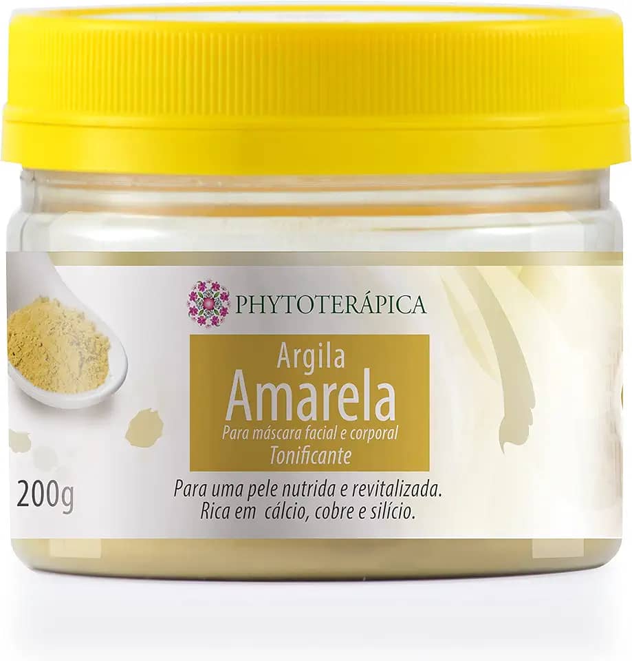 PHYTOTERAPICA- Argila Amarela -Aromaterapia -Máscara facial e corporal -Para pele nutrida e revitalizada, elimina resíduos, previne o envelhecimento precoce e auxilia na remoção de mancha solar - 200g