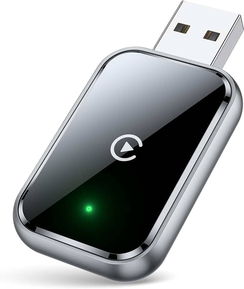 Adaptador CarPlay sem fio para iPhone, adaptador Apple CarPlay com fio para sem fio, tamanho mini com cabo de extensão USB e USB-C/Tipo-C, controle estável e sem atraso, preto