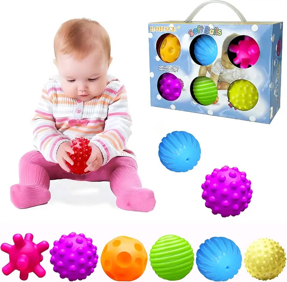 ROHSCE bolas sensoriais para bebês, brinquedos sensoriais para bebês de 6 a 12 meses para crianças de 1 a 3 anos, conjuntos de presentes de bolas macias com textura de cor brilhante, brinque