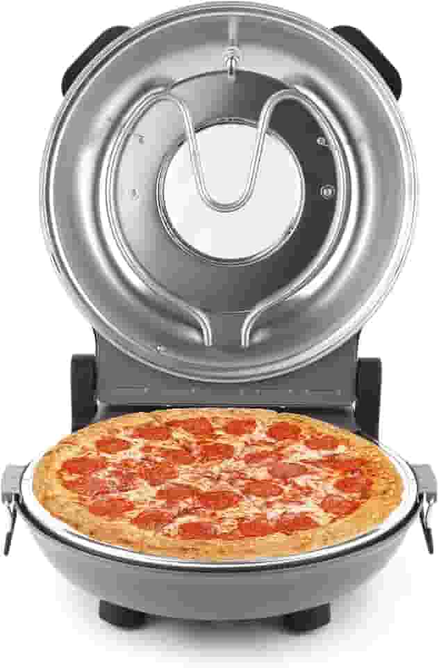 KLAIF Forno elétrico de pizza de bancada de 30 cm com pedra cerâmica, controles de temperatura ajustáveis duplos, inclui 4 ferramentas de pizza (cinza)